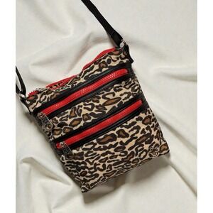 Rare Earth by Stone Mountain crossbody leopard print red zippers (P1)